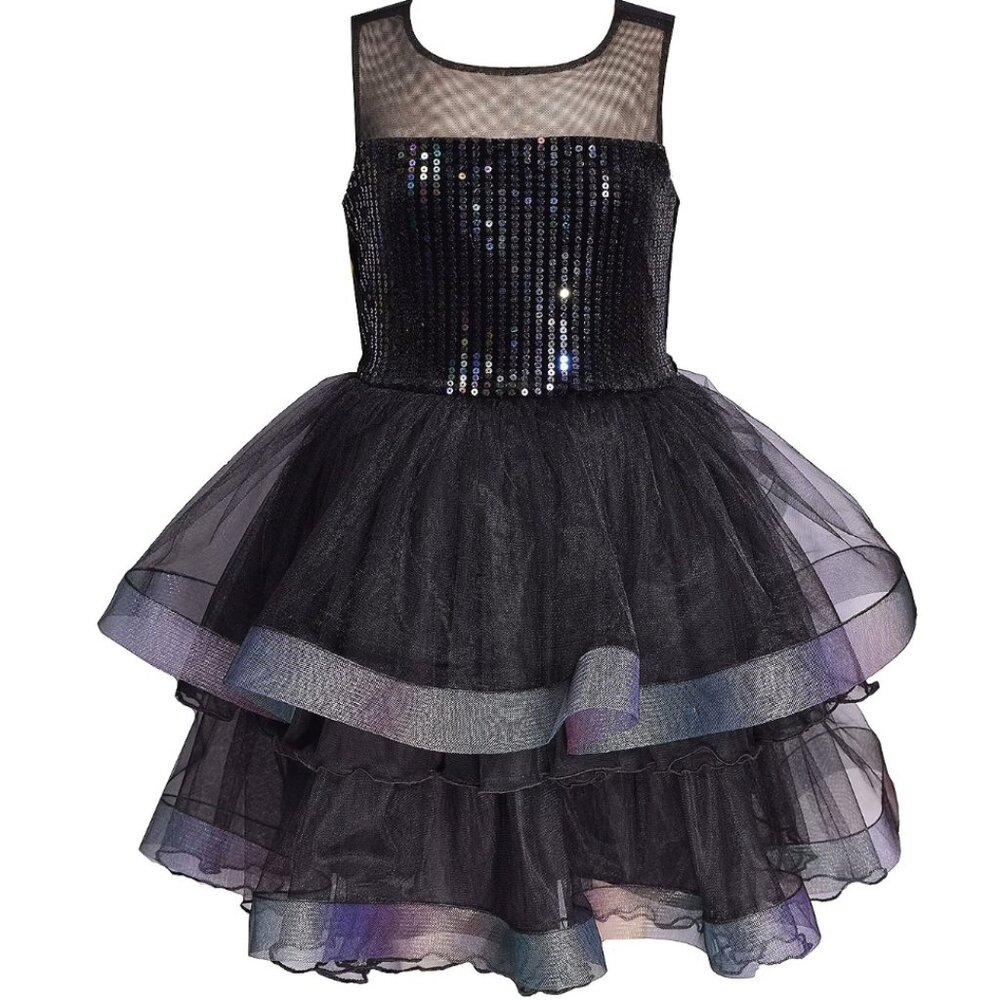 NEW Bonnie Jean Girls 7-16 Black Sequin Velvet Tiered Mesh Holiday Party Dress